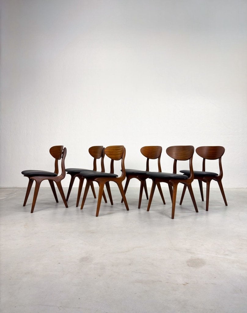 Set Vintage Eetkamerstoelen van Louis van Teeffelen, Ophalen, Zwart, Zo goed als nieuw, Mid-century, Scandinavisch, Deens, Vintage
