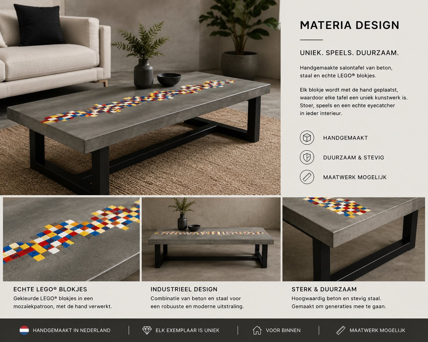 Personaliseer jouw eigen design salontafel, Huis en Inrichting, Tafels | Salontafels, Nieuw, Glas, Minder dan 50 cm, Rechthoekig