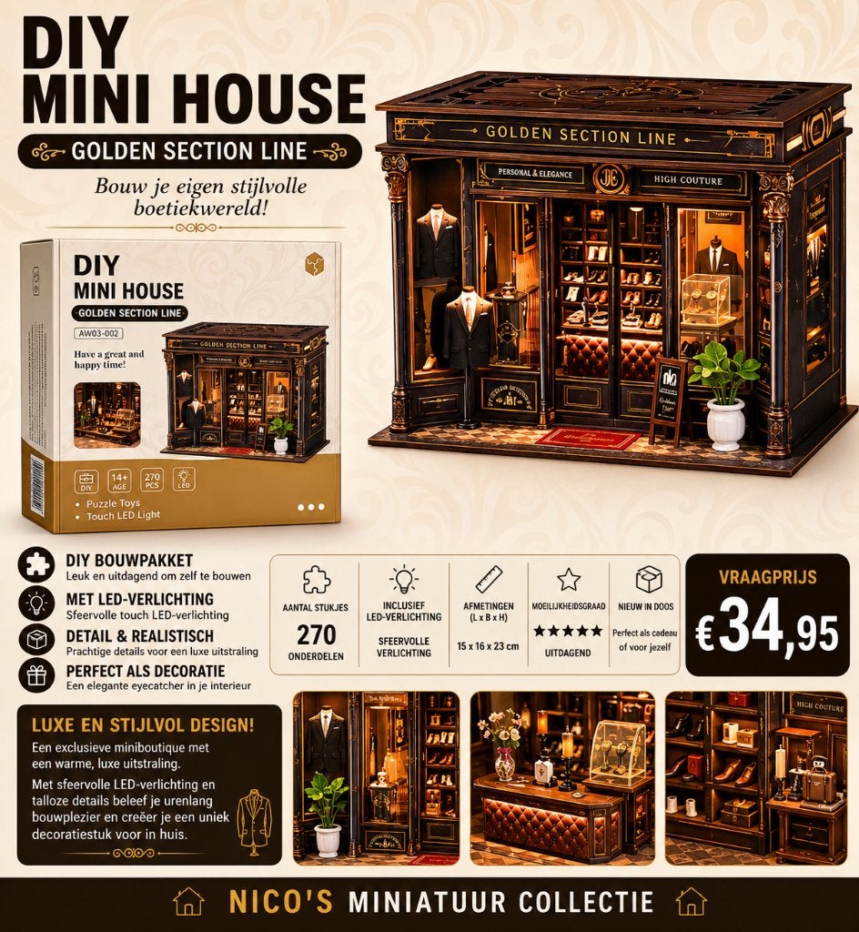 DIY Mini House - Golden Section Line - 3d puzzel, Hobby en Vrije tijd, Knutselen, Ophalen of Verzenden, Nieuw, Knutselwerk