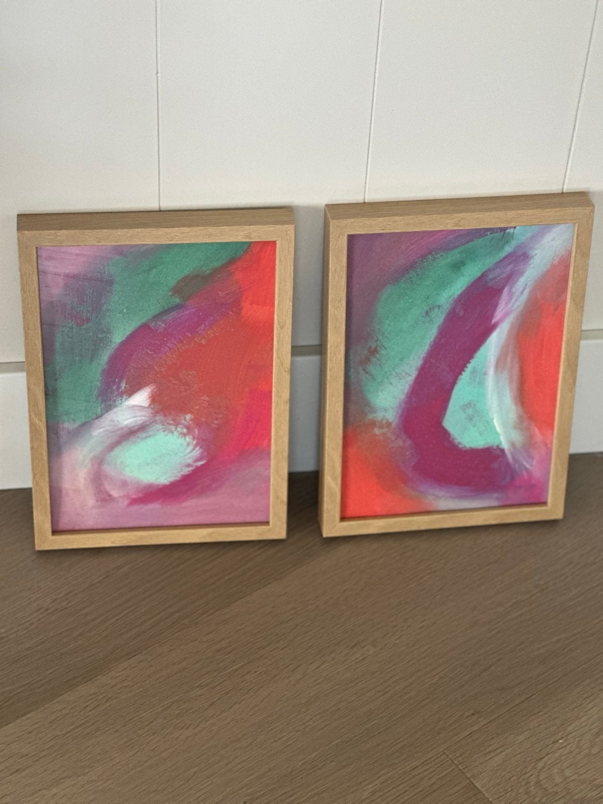 Abstract schilderij op papier in houten lijst (A4), Antiek en Kunst, Ophalen of Verzenden