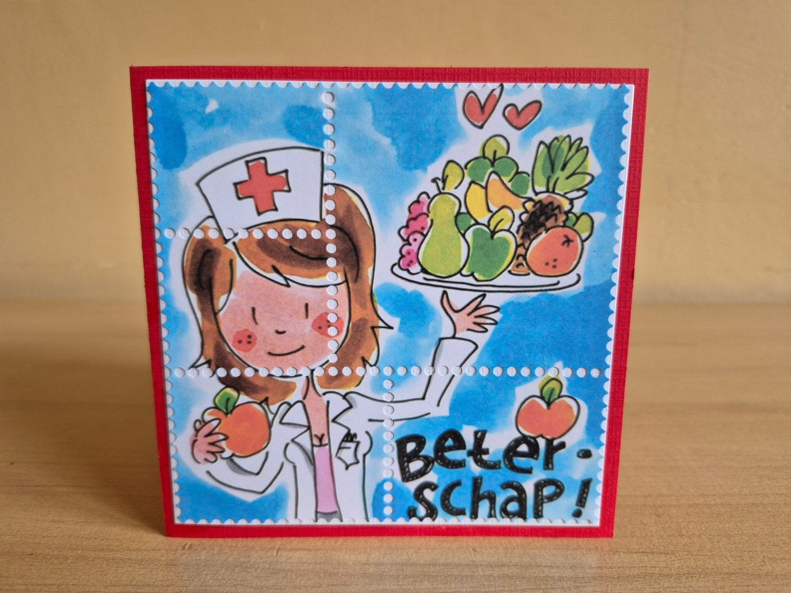 304a) zelfgemaakte kaart- postzegel ( beterschap), Hobby en Vrije tijd, Kaarten | Zelfgemaakt, Ophalen of Verzenden, Nieuw