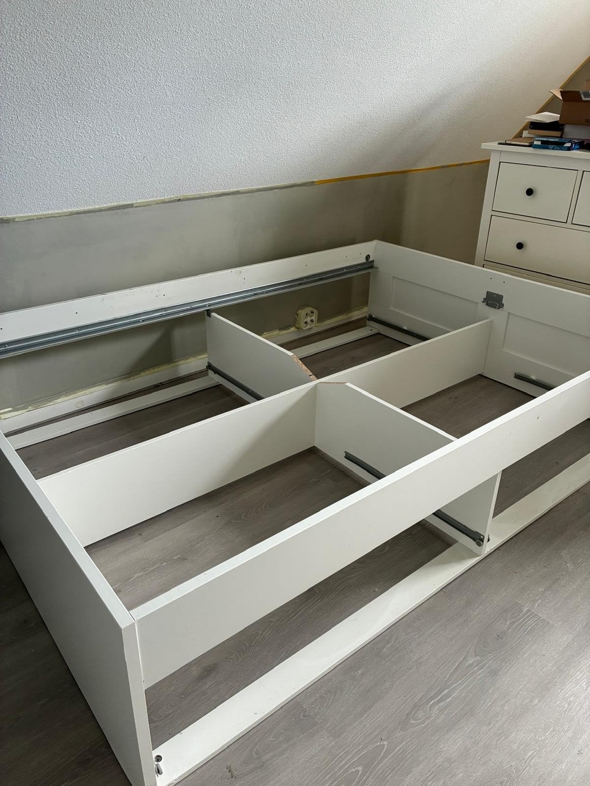 IKEA Brimnes bedframe met lades, wit, 140x200 cm, Ophalen, Gebruikt, Wit, Tweepersoons