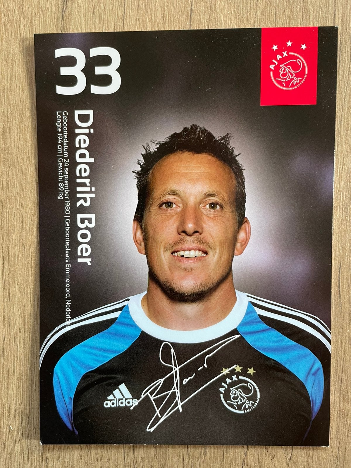 Fotokaart Diederik Boer (Ajax )., Ophalen of Verzenden, Nieuw, Ajax, Spelerskaart