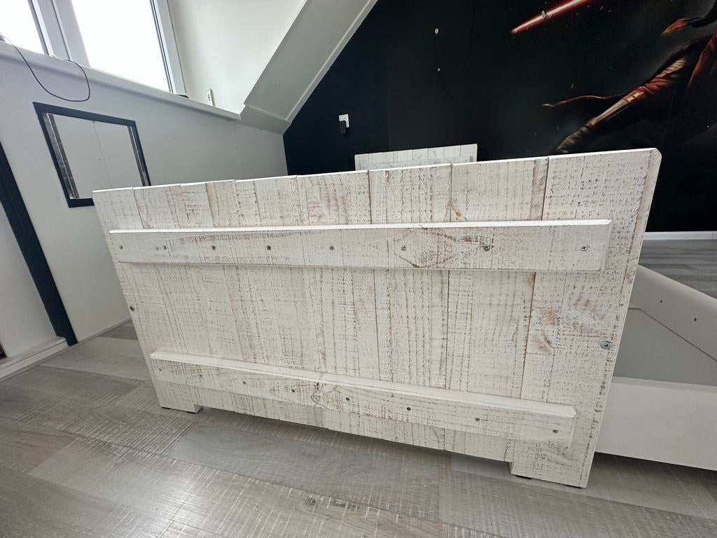 Eenpersoonsbed 210x90cm - Steigerhoutachtig Wit, Ophalen, Gebruikt, 90 cm, Eenpersoons