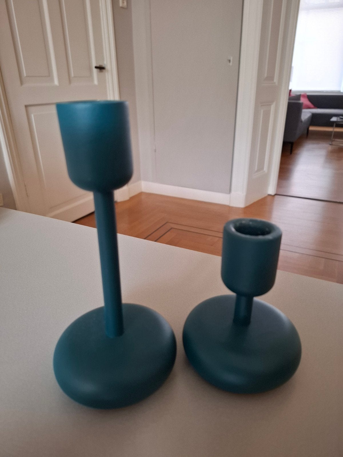 Iittala Nappula Kandelaar - Matti Klenell - Set van 2, Blauw, Ophalen of Verzenden, Zo goed als nieuw, Metaal