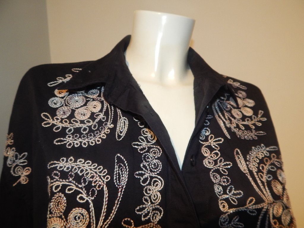 Antik Batik blouse tuniek prachtig sier stiksel mt 42/L, Verzenden, Zwart, Maat 42/44 (L), Zo goed als nieuw