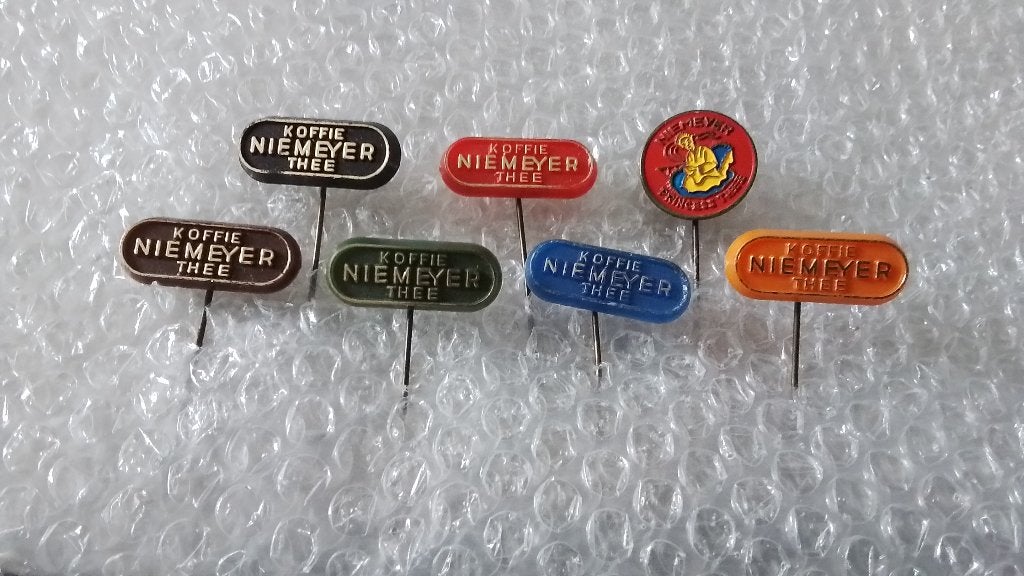 7 verschillende speldjes niemeyer koffie en thee, Verzamelen, Ophalen of Verzenden, Zo goed als nieuw, Overige onderwerpen