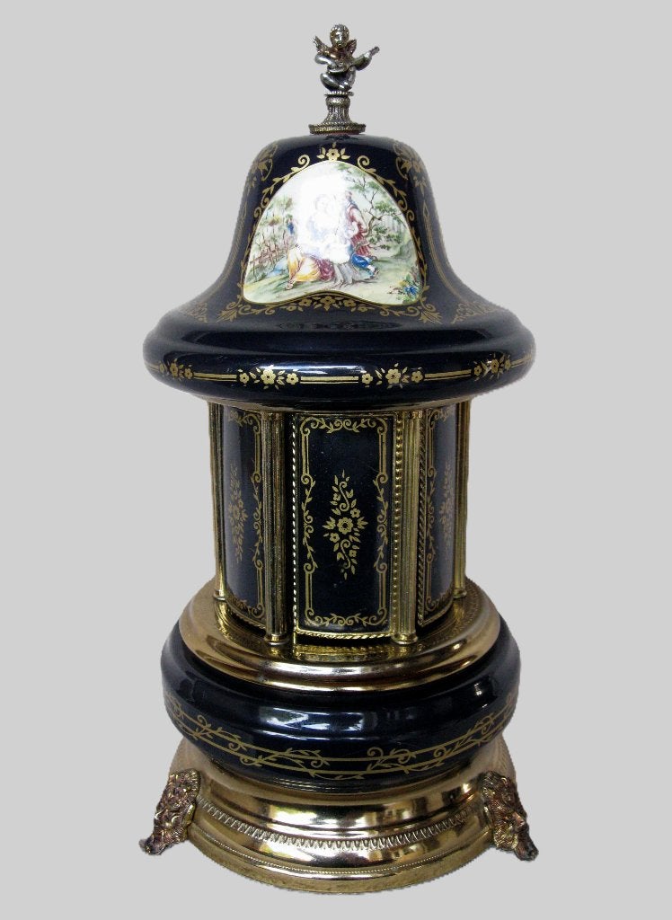 Vintage bordeaux muziekdoos email (automaat Swiss reuge)., Antiek en Kunst, Ophalen