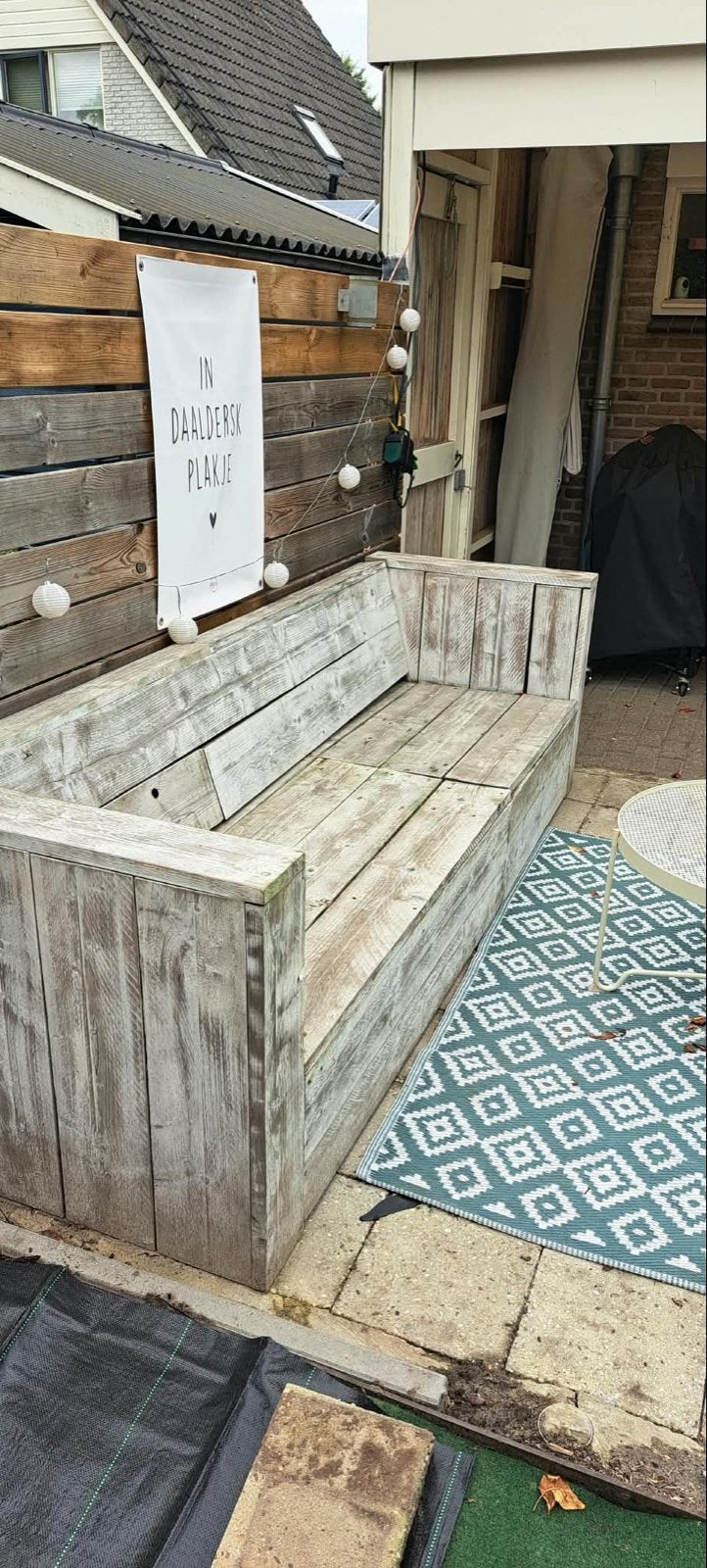 Robuuste houten loungebank voor buiten, Ophalen, Gebruikt, Hout