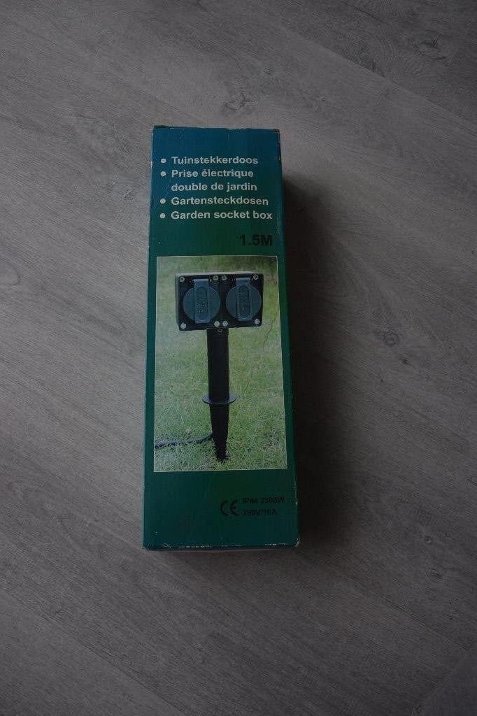 Tuinstekkerdoos tweevoudig met grondspies en 1.5 m snoer, Tuin en Terras, Ophalen of Verzenden, Nieuw