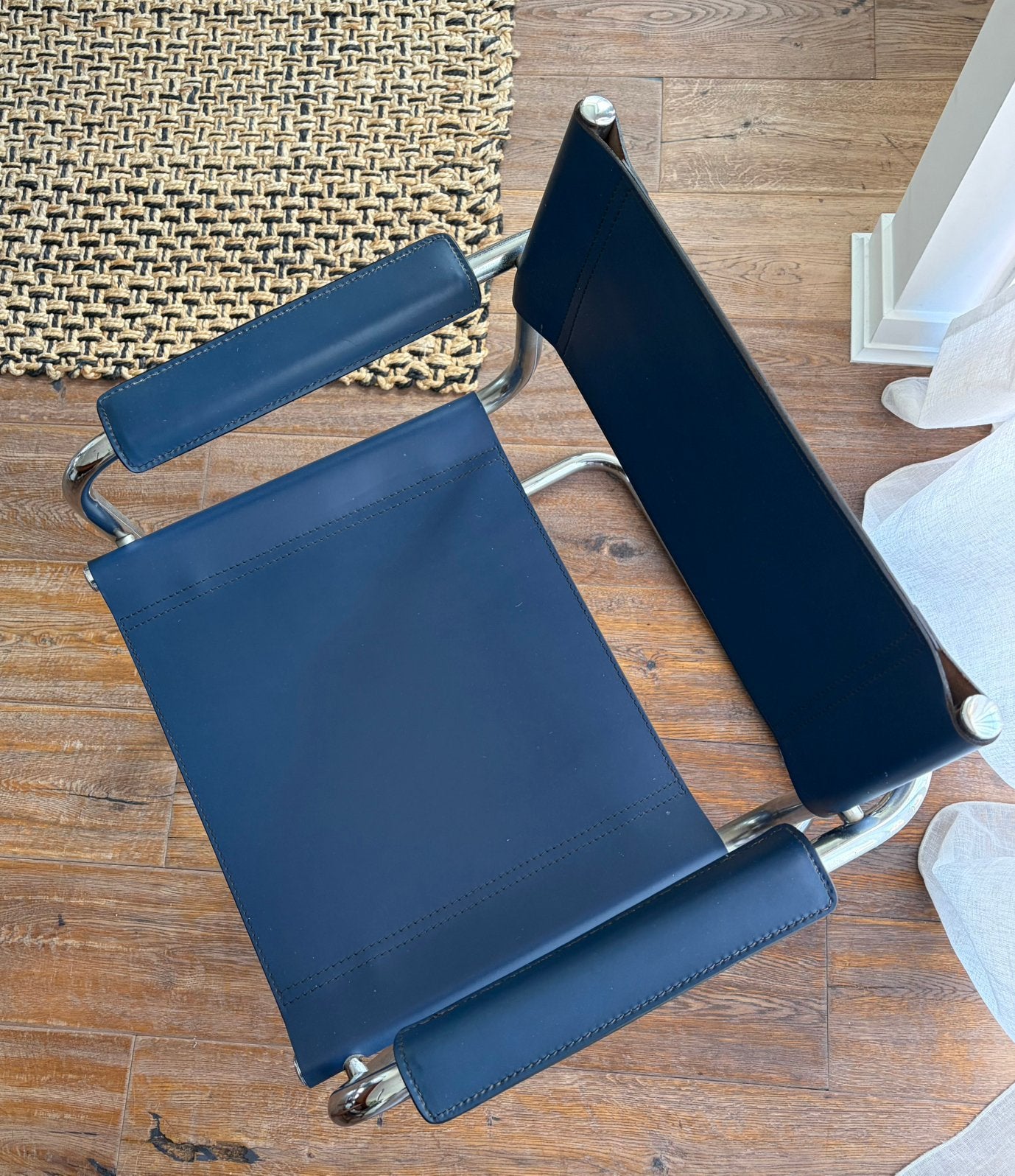 Blauw leer en chroom buisframe stoelen - Marcel Breuer style, Ophalen, Twee, Blauw, Leer