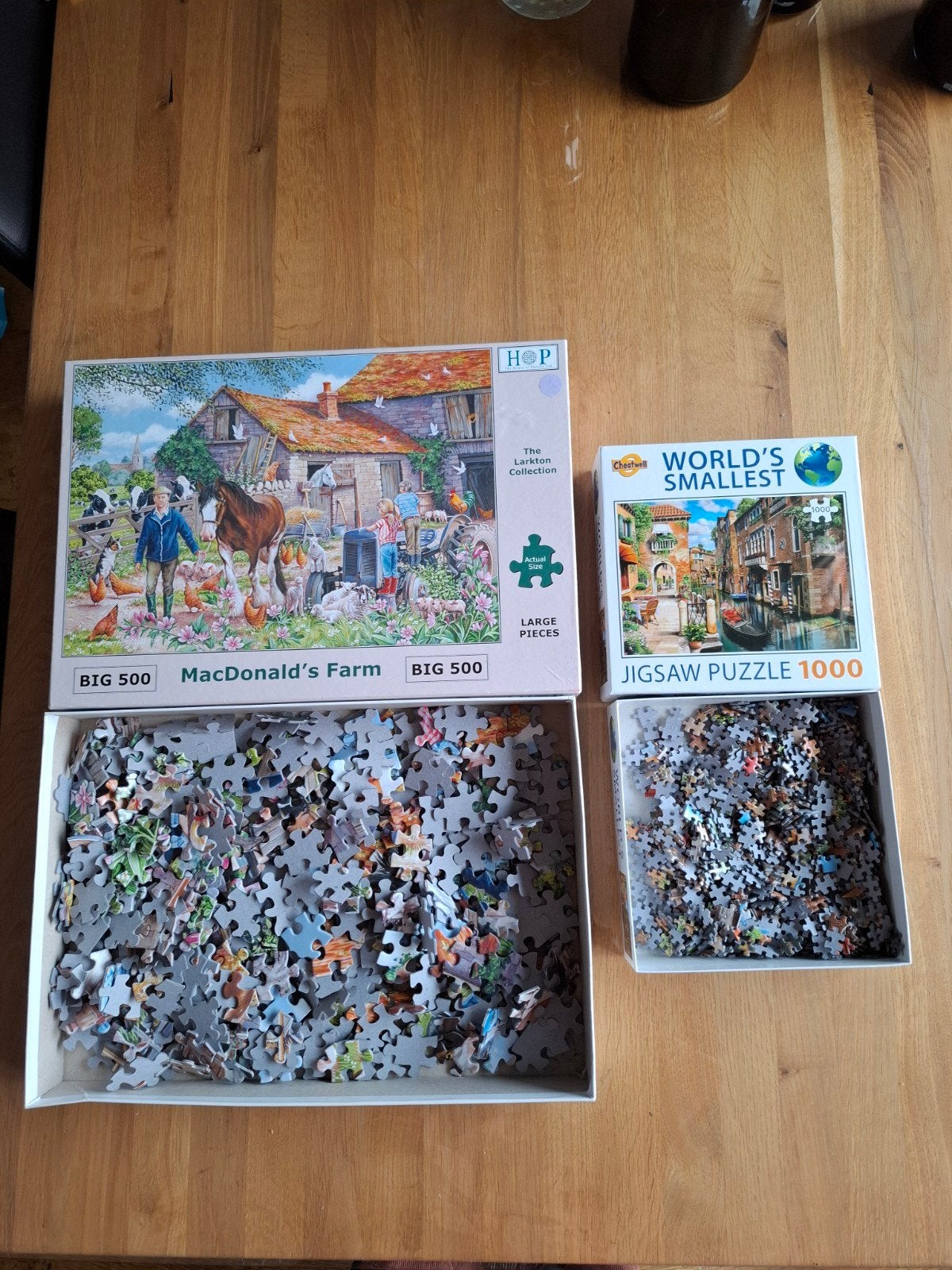 Legpuzzels: MacDonald's Farm (500) & World's Smallest (1000, Ophalen of Verzenden, 500 t/m 1500 stukjes, Gebruikt, Legpuzzel