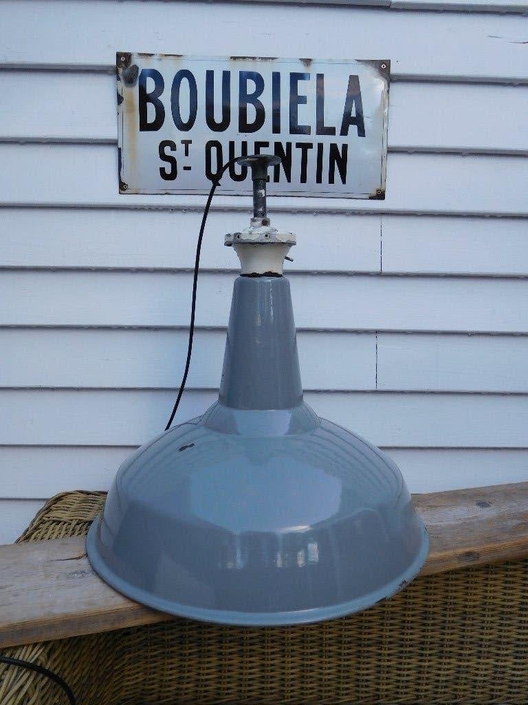 Emaille Plafondlamp Uit Engeland, Huis en Inrichting, Gebruikt, 50 cm, Industrieel, Metaal