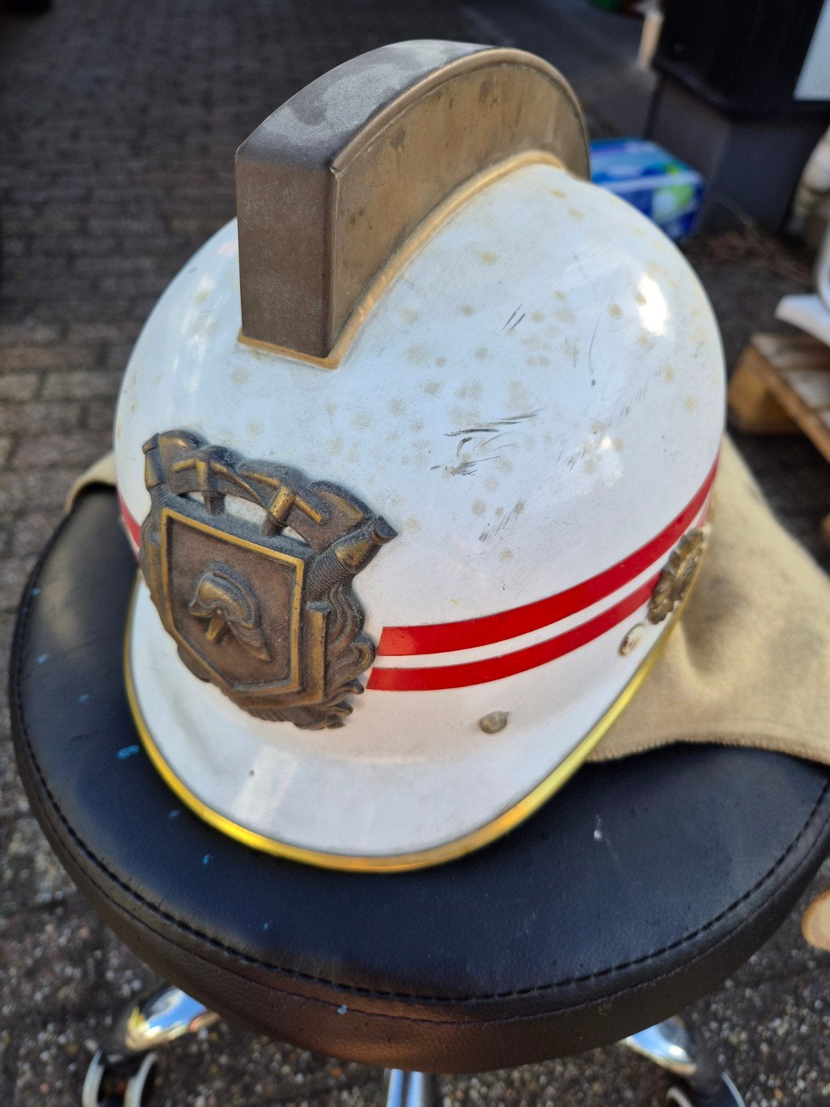Vintage Nederlandse Brandweerhelm Officier 1960-1980, Ophalen of Verzenden
