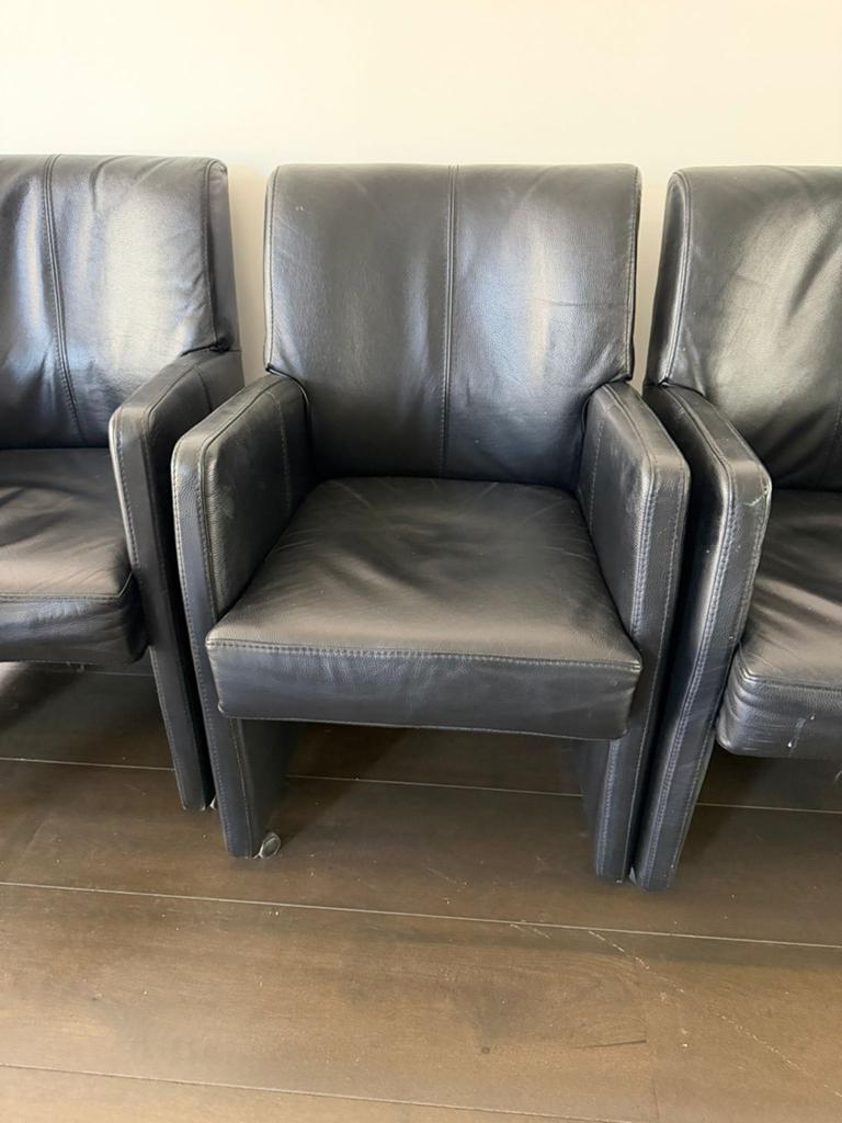 MEENEMEN! Set van 6 Zwarte Leren stoelen, Huis en Inrichting, Ophalen, Gebruikt
