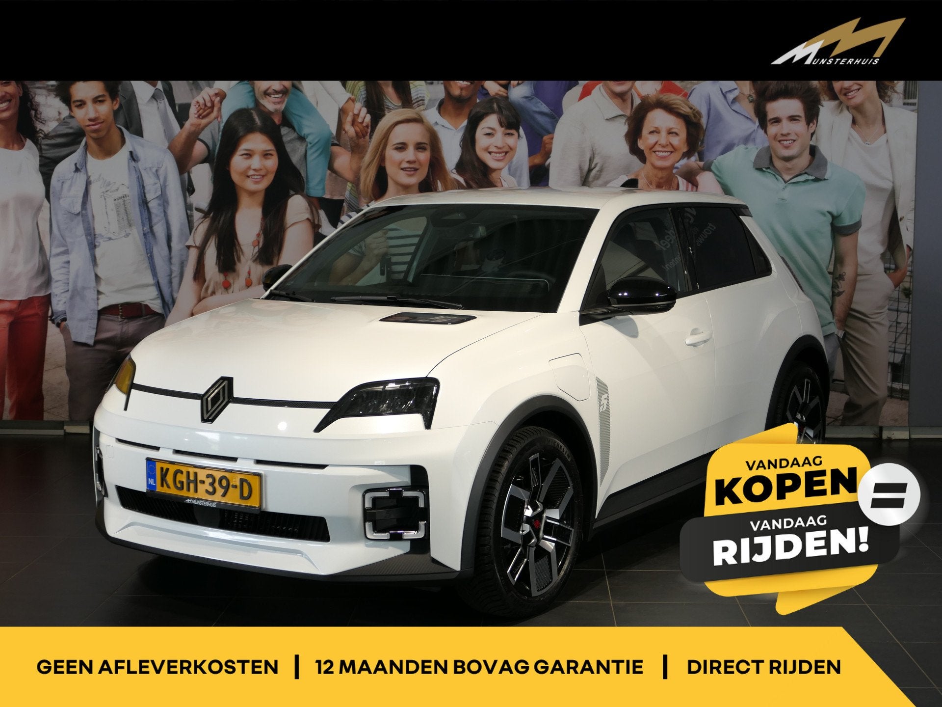Renault 5 comfort range techno 52 kWh - Occasion Lease vanaf, Auto's, Dealer onderhouden, Gebruikt, Zwart, Leder en Stof