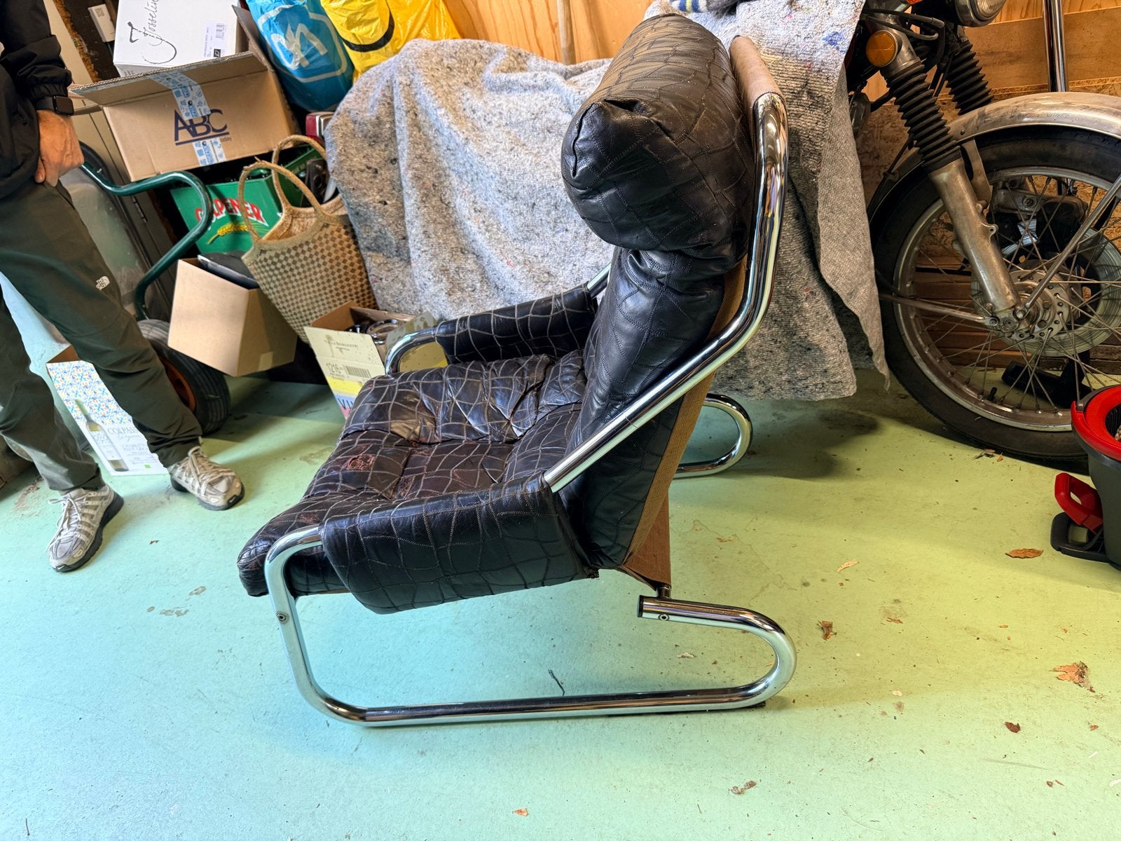Vintage Gelderlander fauteuil, leer en chroom, opknapper, Ophalen