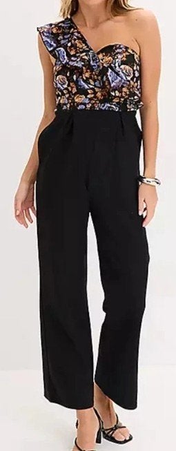 Trend jumpsuit 44 zwarte broek bloemen motief top, Bonprix, Zwart, Maat 42/44 (L), Nieuw
