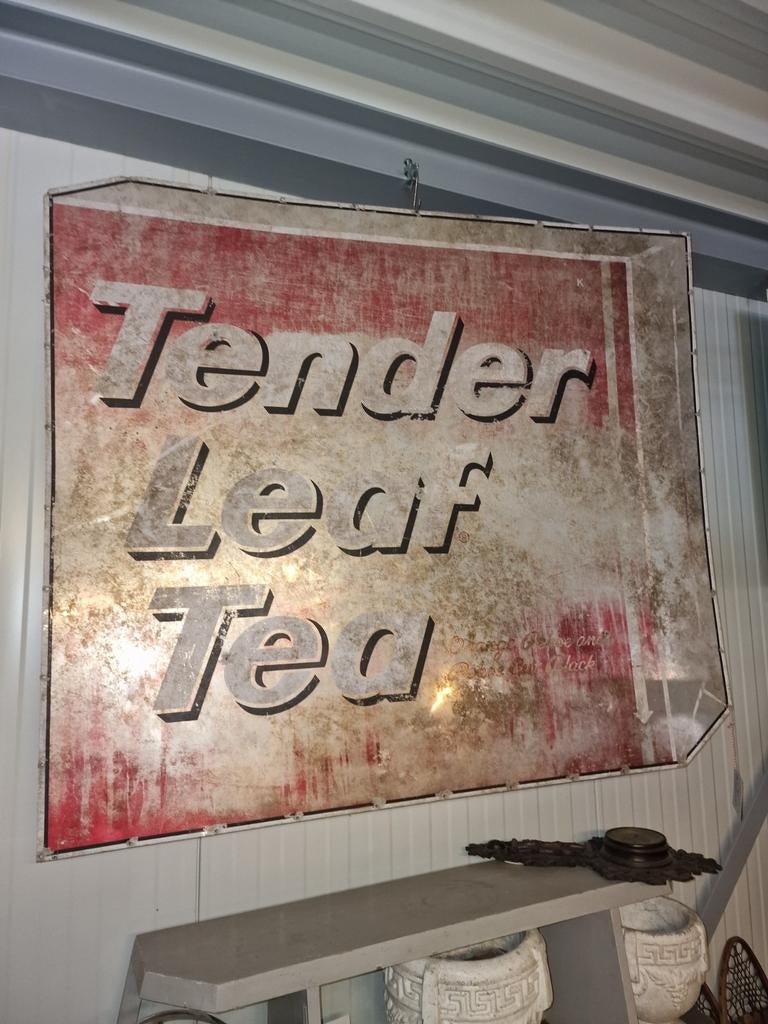 Tender leaf tea reclame bord usa metaal 50jaren, Ophalen, Gebruikt, Reclamebord