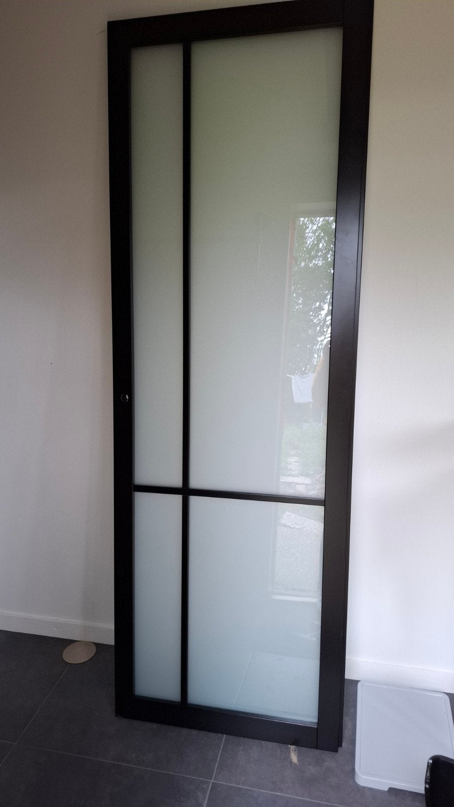 Opdekdeur zwart, melkglas, Ophalen, Gebruikt, Minder dan 80 cm, Binnendeur