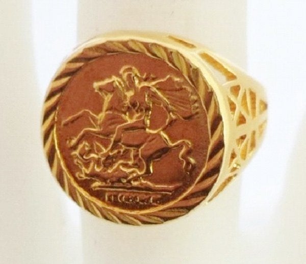 Verguld zilveren Sovereign ring Sint Joris in diverse maten, Sieraden, Tassen en Uiterlijk, Ringen, Ophalen, Nieuw, 17 tot 18