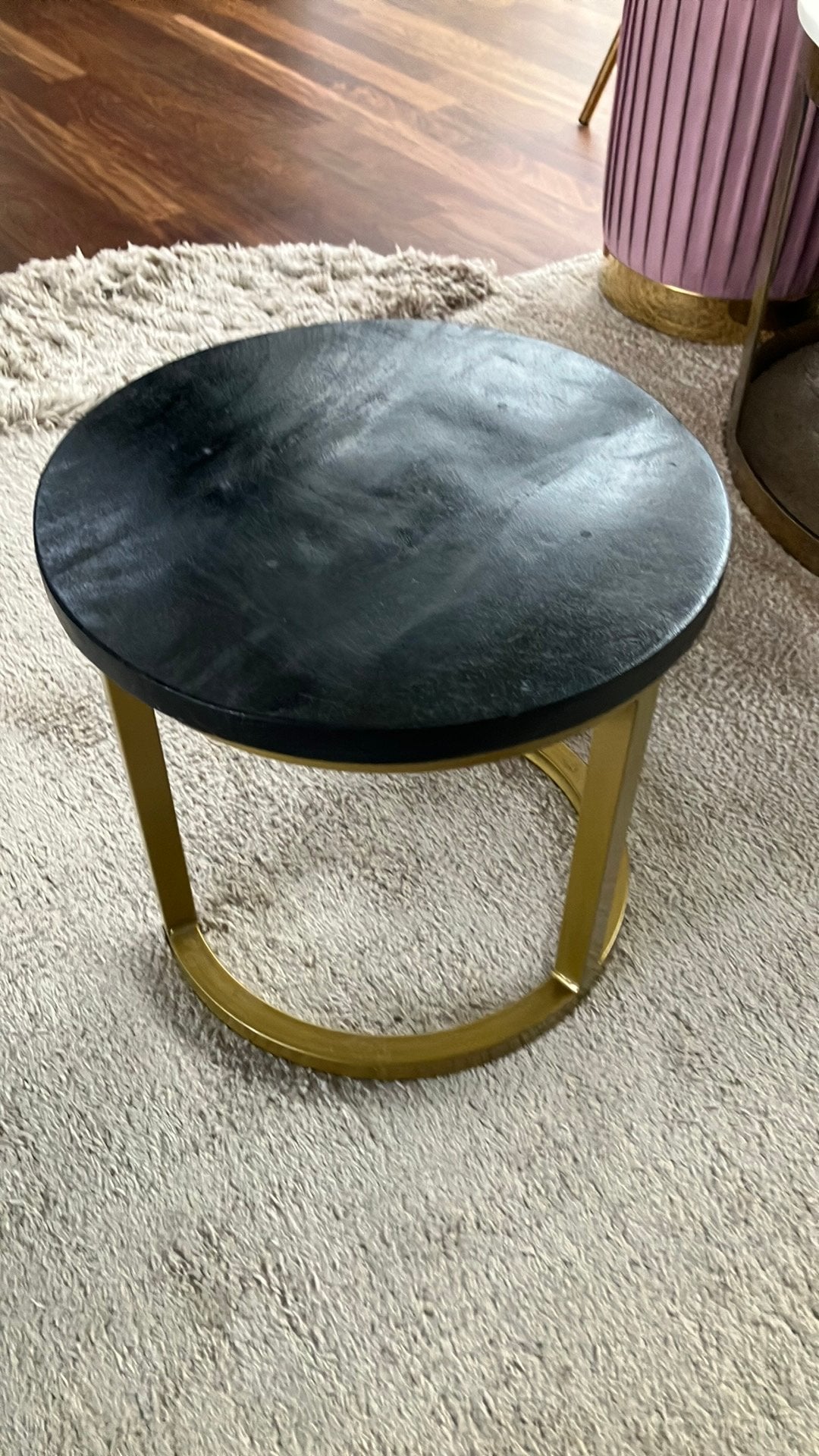 Zwart mango houten tafeltje met goud, Ophalen, Minder dan 50 cm, 50 tot 100 cm, Rond