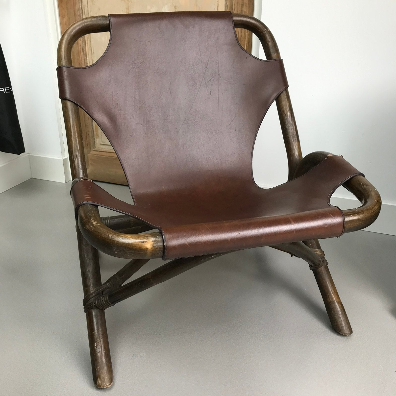 Fauteuil bamboe bruin vintage bohemian, Ophalen, Zo goed als nieuw, 75 tot 100 cm, 50 tot 75 cm