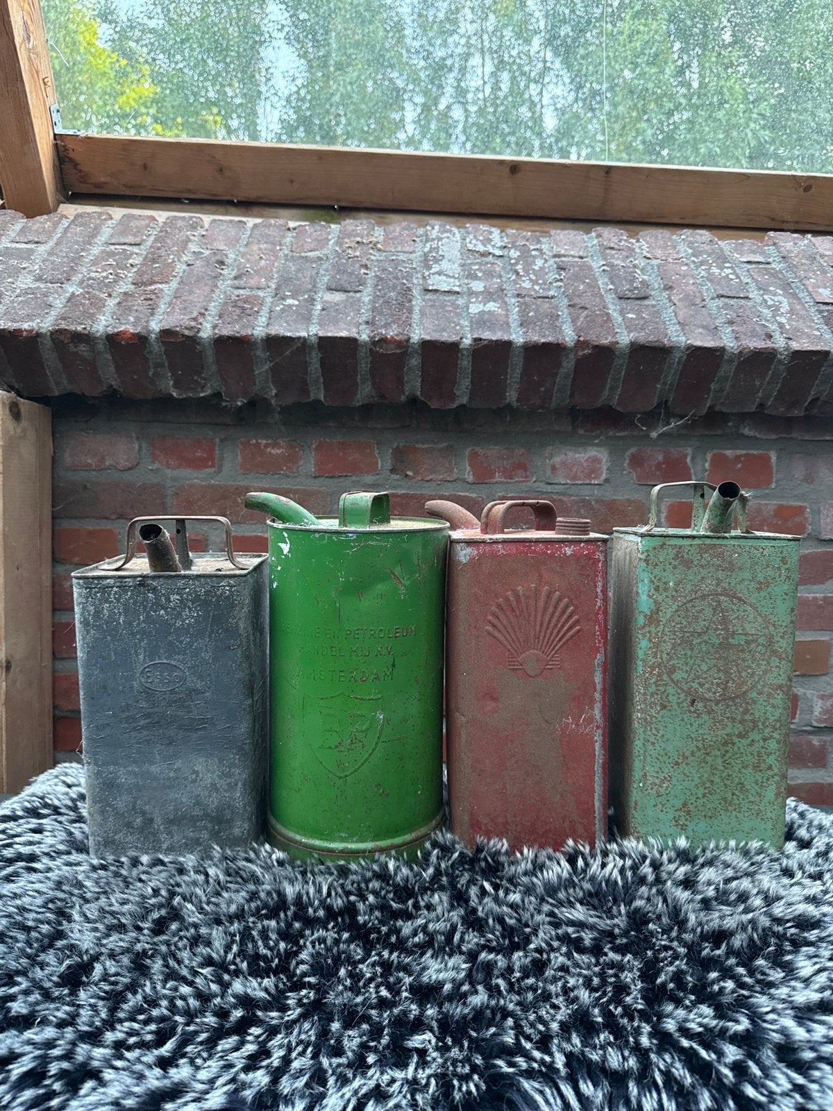 4 oude olie-/petroleumblikken Shell,Esso,BP Amsterdam&Caltex, Ophalen of Verzenden