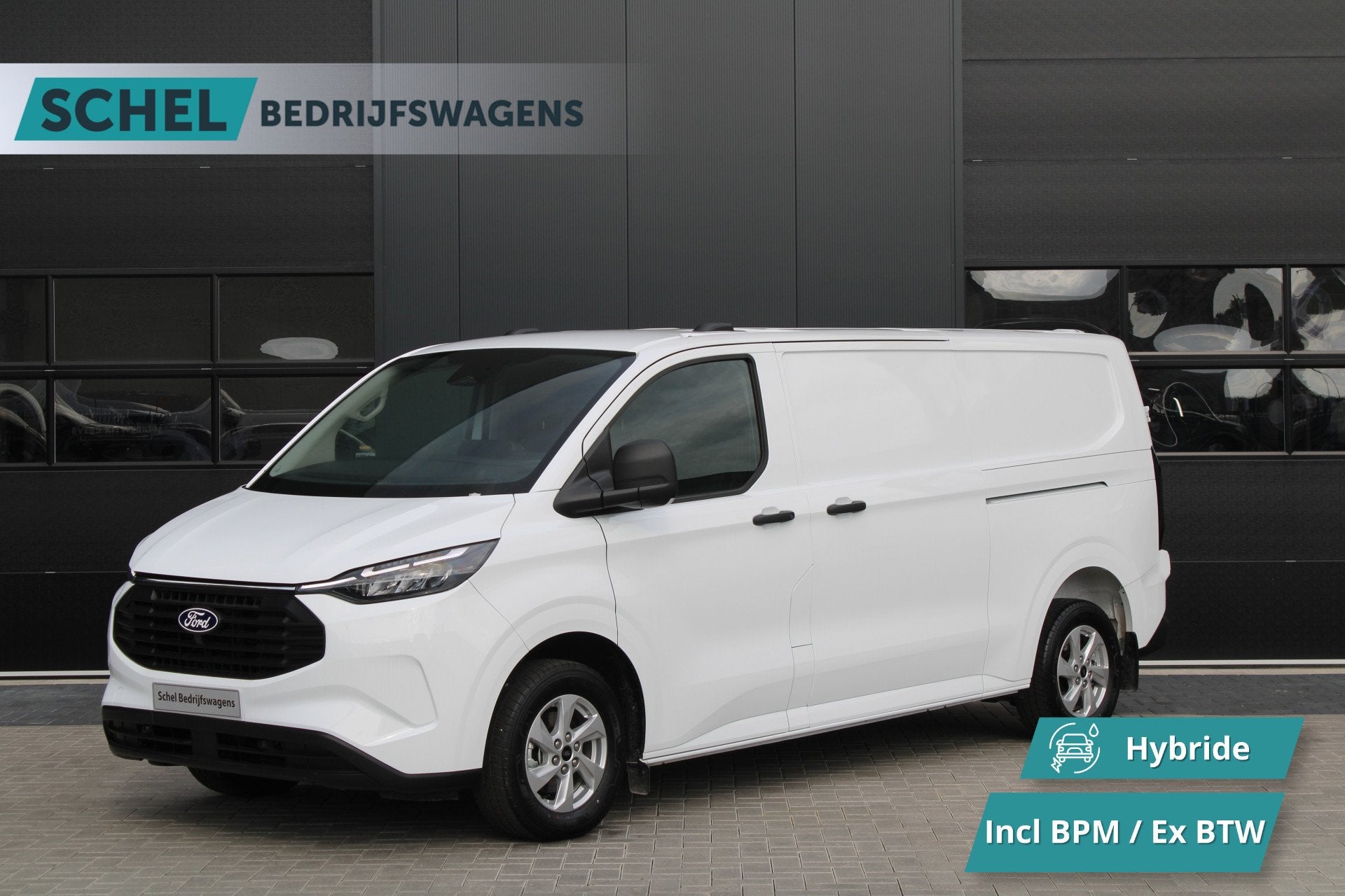 Ford Transit Custom 320 2.5 PHEV L2H1 Trend 232pk - 5 jaar G, Auto's, Stof, 4 cilinders, Wit, Bedrijf