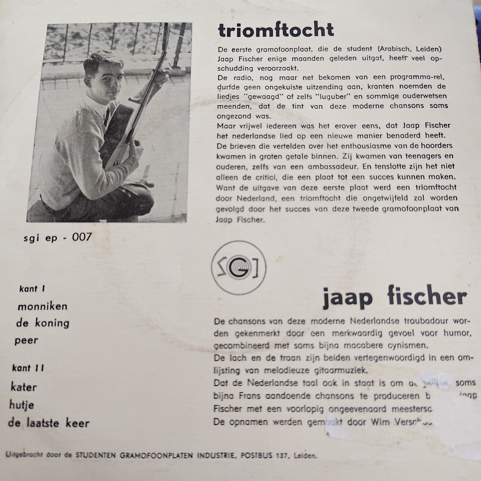 Japp Fischer - Triomftocht  (SGI EP-007), Gebruikt, 7 inch, Ophalen of Verzenden, EP