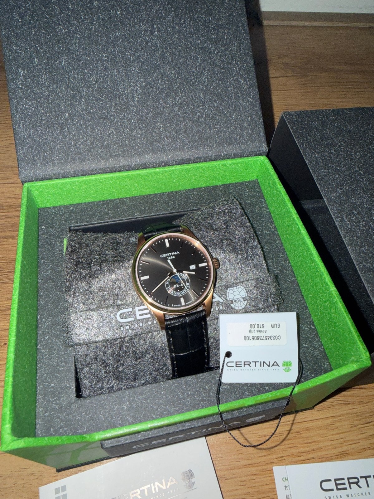 Certina DS-8 Moonphase, Ophalen of Verzenden, Zo goed als nieuw, Leer, Overige merken