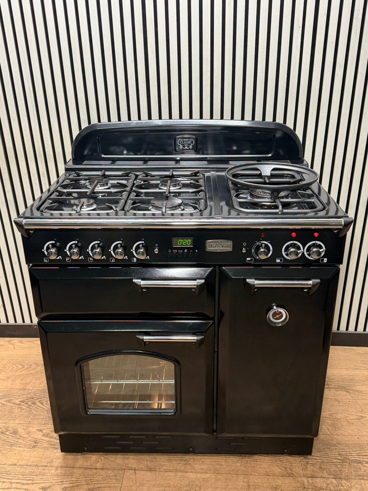 Luxe Falcon Classic 5 pits & 3 ovens zwart/chroom 90 cm, Fornello Esperta, Ophalen of Verzenden, Zo goed als nieuw, Energieklasse A of zuiniger