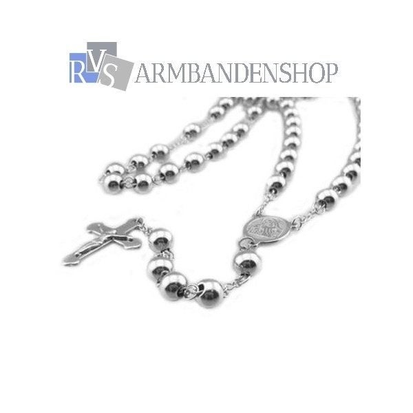 ketting Rvs rozenkrans ketting rosary kruisje kruis, Ophalen of Verzenden, Nieuw, Zilver, Overige materialen