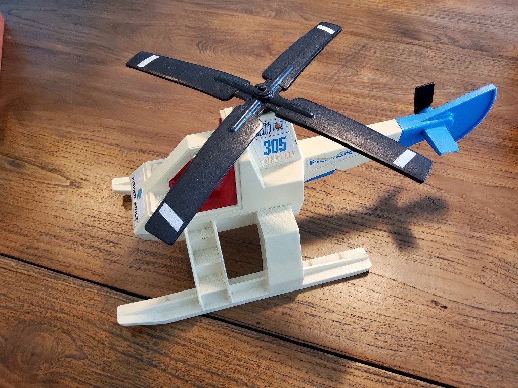 Mooie vintage 1974 Fisher Price rescue helikopter nr 305, Ophalen of Verzenden, Gebruikt, Auto of Voertuig