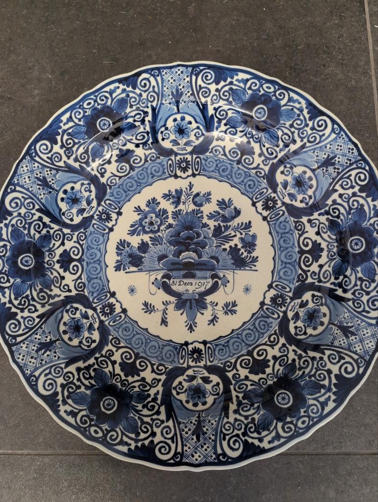 Antiek Delfts Blauw Gedenkbord 31 Dec 1917, Antiek en Kunst, Ophalen