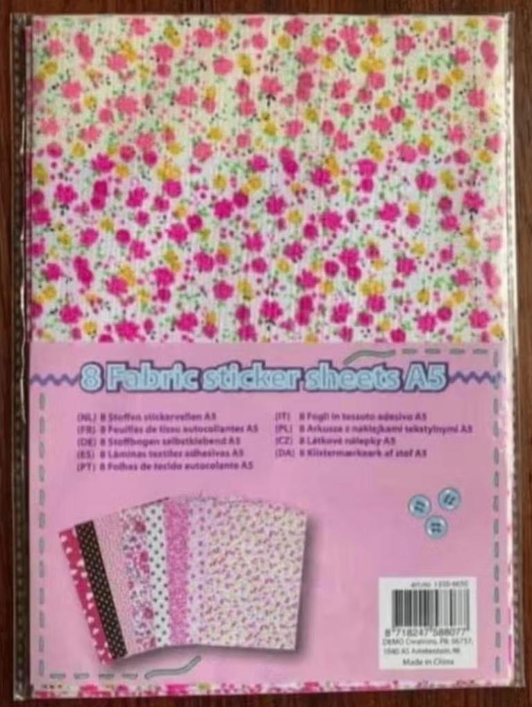 8 stoffen stickervellen A5, fabric stcker sheets; DEMO Creat, Ophalen of Verzenden, Nieuw