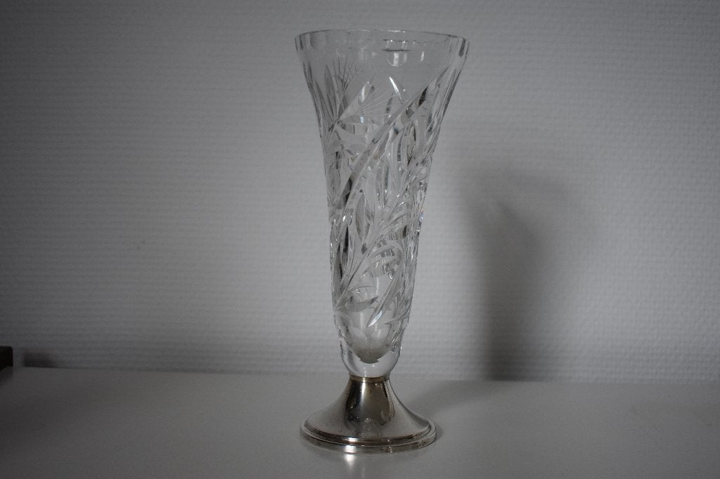 Vintage design vaas met echt zilver zilveren voet, Ophalen of Verzenden, Zilver