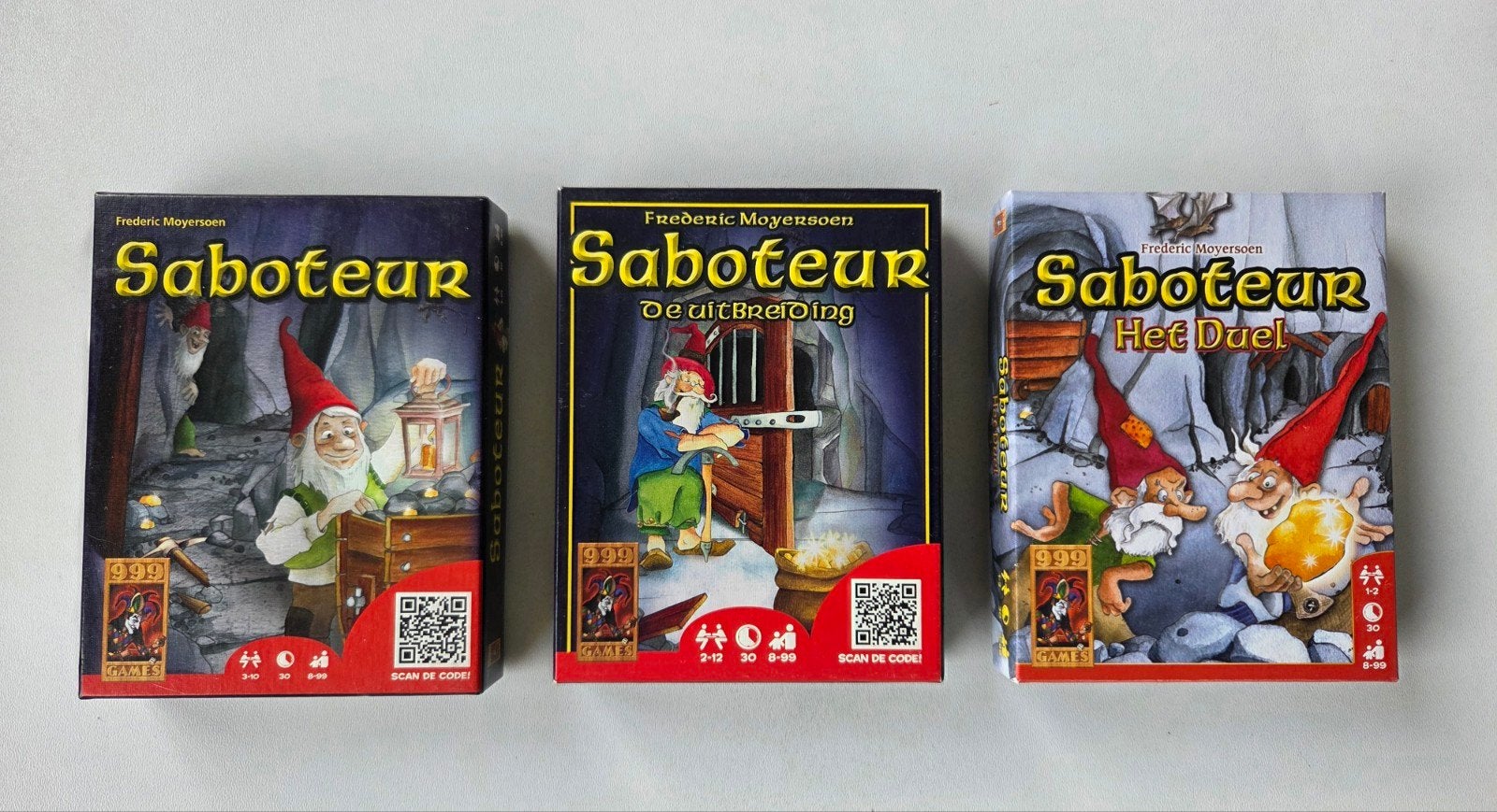 Saboteur + Uitbreiding  + Het Duel kaartspel 999 games, Ophalen of Verzenden