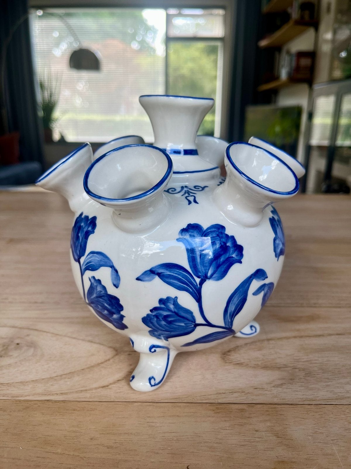 Prachtige Heinen Delfts Blauw tulpenvaas, Blauw, Ophalen of Verzenden, Zo goed als nieuw, Steen/keramiek