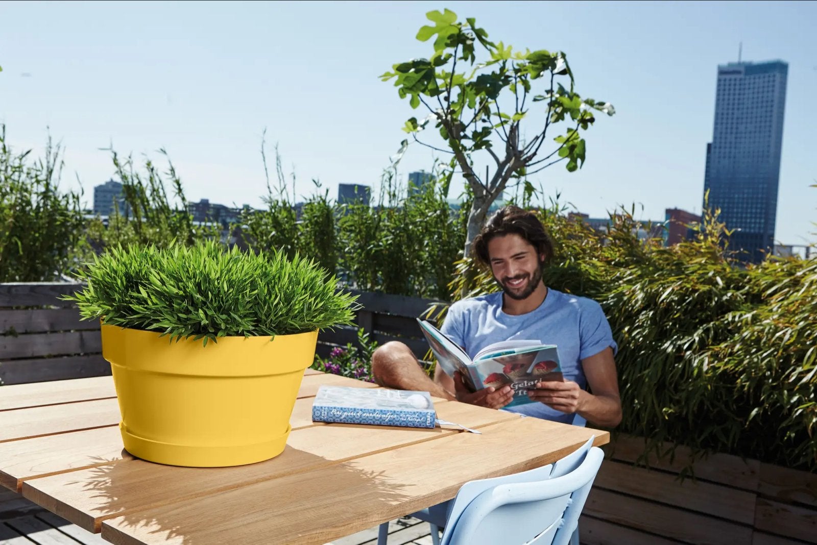 5 x ELHO Urban Loft Bloempot - Geel, Wit, Blauw - 35 cm, Ophalen, Kunststof, Minder dan 30 cm, Minder dan 60 cm