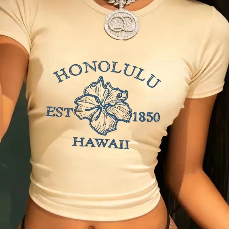 Luxe crop shirt Y2k stijl voor meiden - Honolulu Hawai, Kleding | Dames, Ophalen of Verzenden, Nieuw, Maat 36 (S), Korte mouw