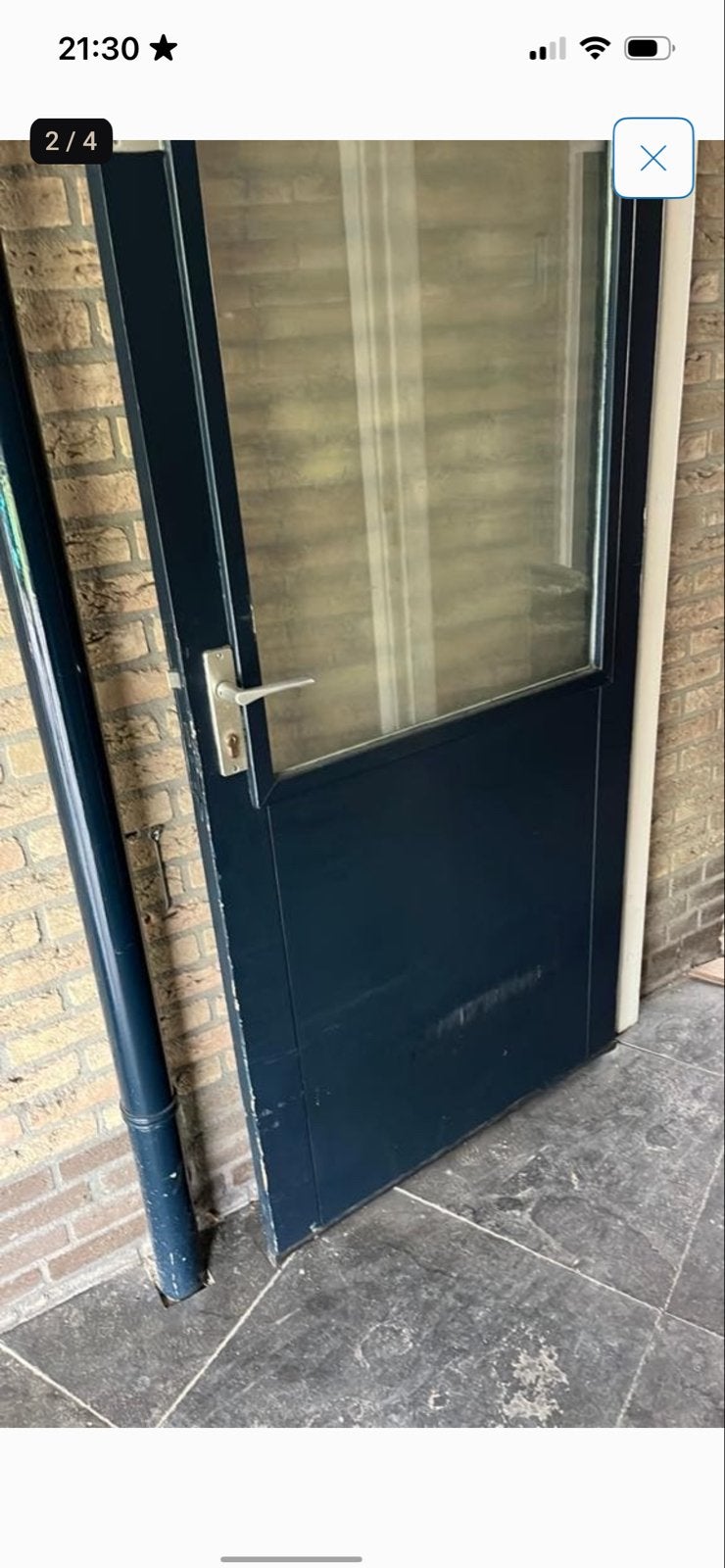 Gebruikte buitendeur met glas, donkerblauw, Ophalen, Gebruikt