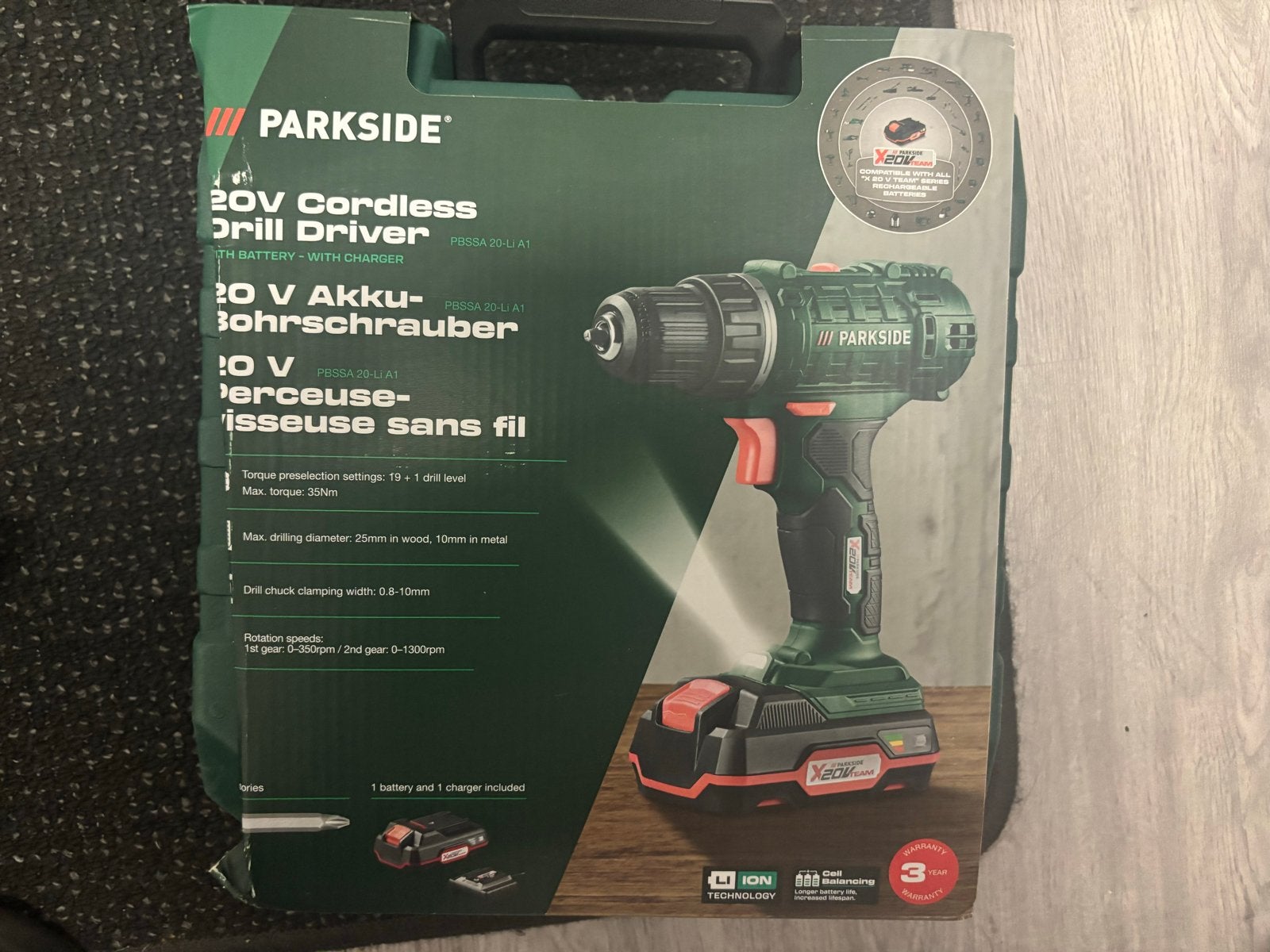 Parkside 20V Accu Boor- en Schroefmachine - Nieuw in doos, Ophalen, 600 watt of meer, Variabele snelheid, Nieuw