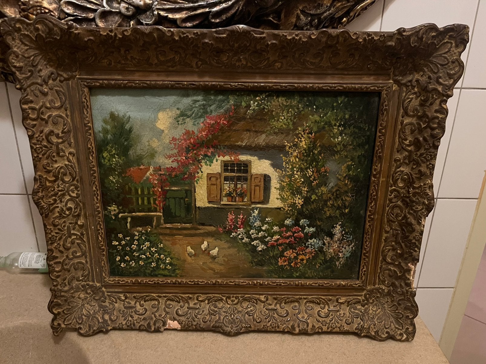 19 eeuws olieverf schilderij, boerderij, Ophalen of Verzenden