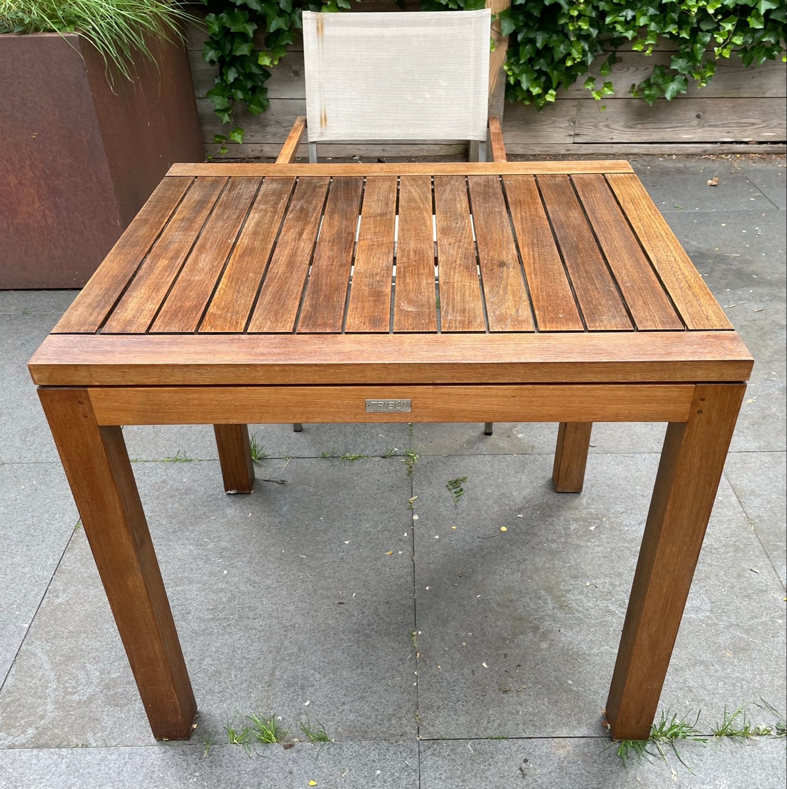 Teakhouten buitentafel met optioneel twee stoeltjes, Ophalen, Gebruikt, Rechthoekig, Teakhout