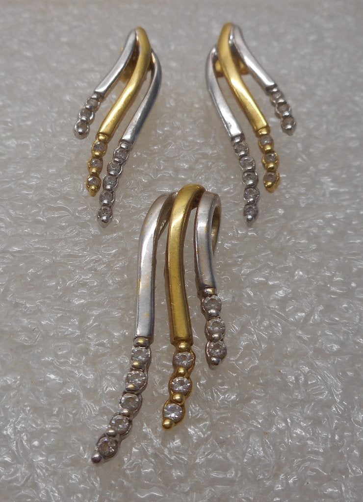 18 karaat gouden bicolor set oorbellen met hanger nr.292, Sieraden, Tassen en Uiterlijk, Antieke sieraden, Verzenden, Goud, Overige typen