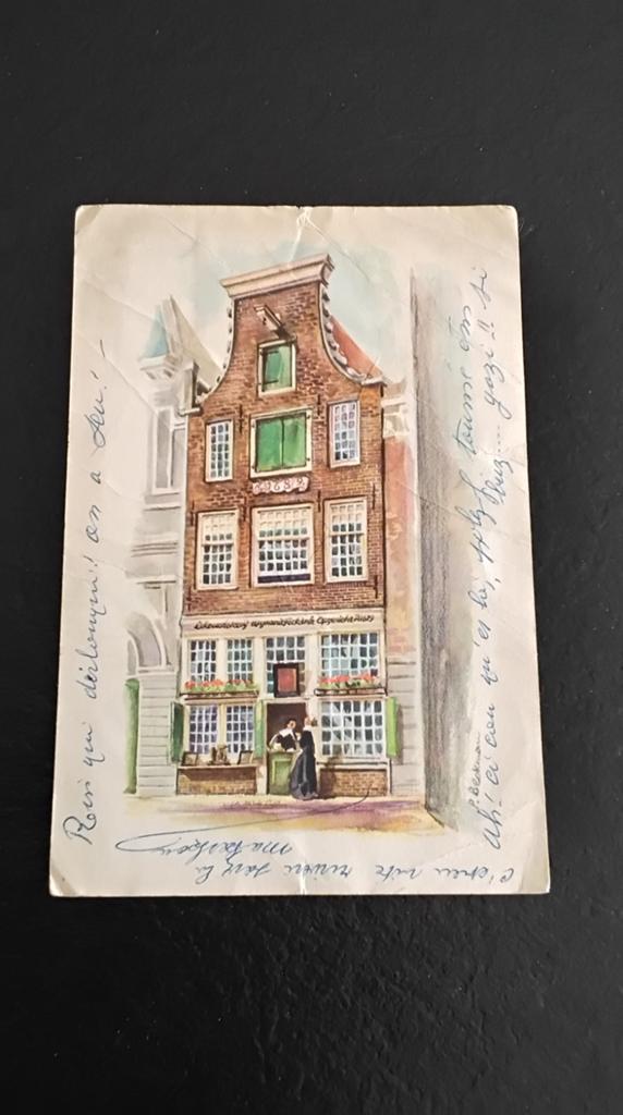 Oude ansichtkaart: Grachtenhuis Amsterdam, handgeschreven, Verzamelen, Ophalen of Verzenden, 1940 tot 1960, Gelopen, Noord-Holland