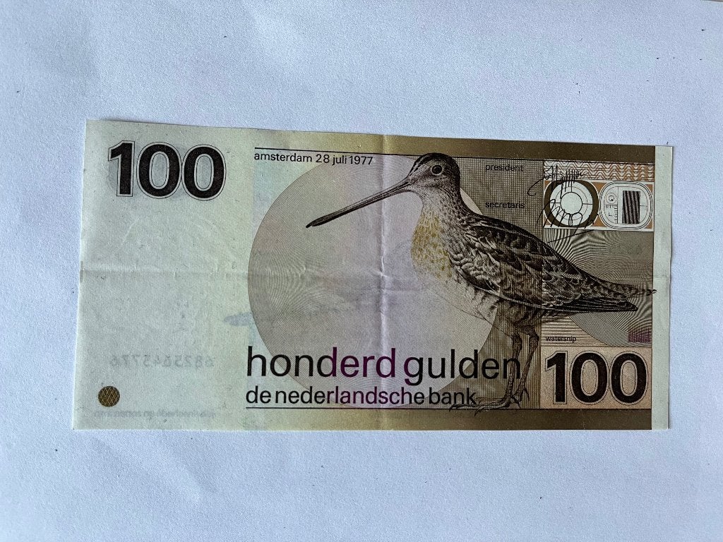 100 gulden snip1973+5 gulden vondel II, Ophalen of Verzenden, 100 gulden, Los biljet