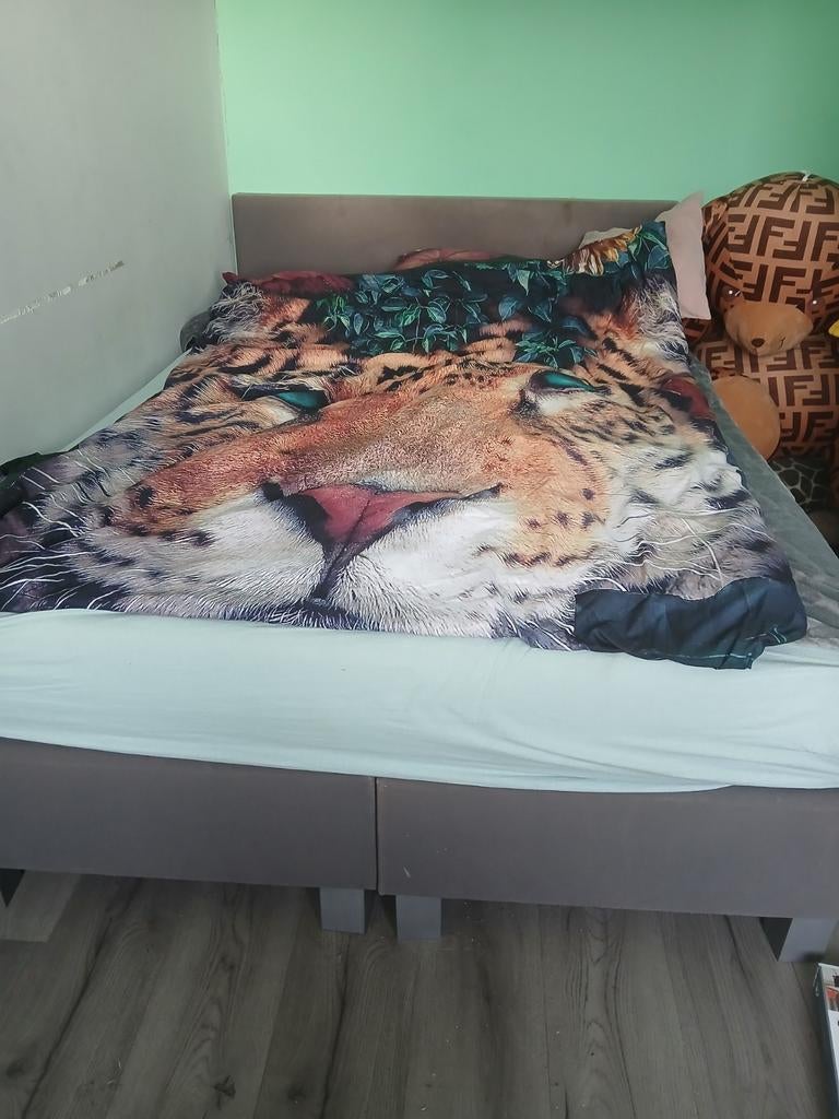 Tweepersoons boxspring met hoofdbord en matras, Huis en Inrichting, Slaapkamer | Bedden, Ophalen, Gebruikt, Tweepersoons, 200 cm
