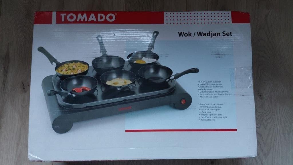 Tomado Wok/Wadjan Set - 6 persoons, 1000W, anti-aanbak, Ophalen of Verzenden, Nieuw